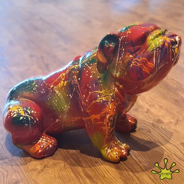 STATUE BOULEDOGUE EN RESINE ORANGE SPLASH