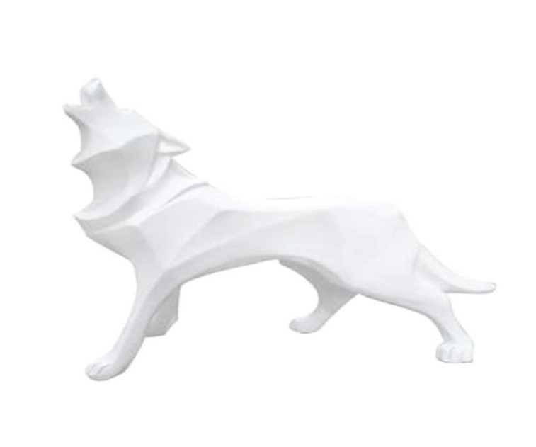 Statuette en résine loup blanc mat origami