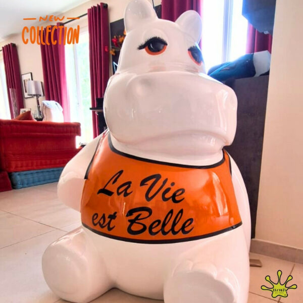 STATUE EN RESINE HIPPOPOTAME LA VIE EST BELLE