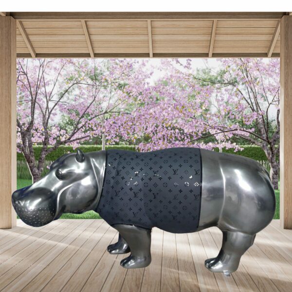 HIPPOPOTAME EN RESINE MARQUE GRIS ELEGANT