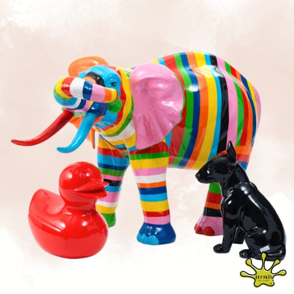 STATUE EN RESINE ELEPHANT MULTICOLORE