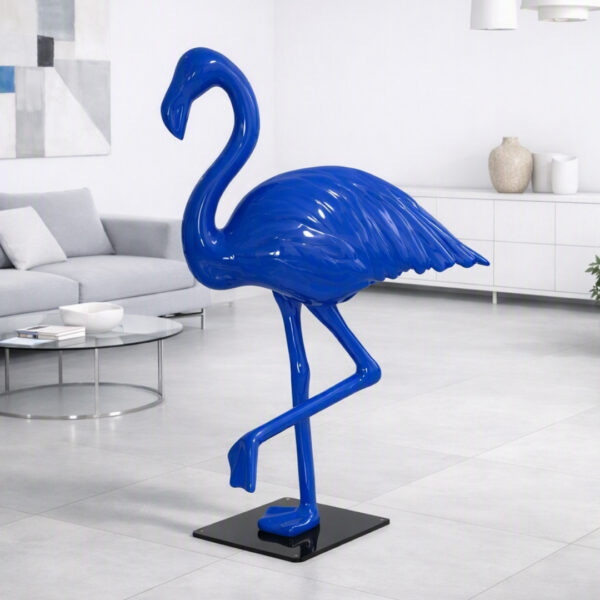 Flamant en résine bleu craquelé doré