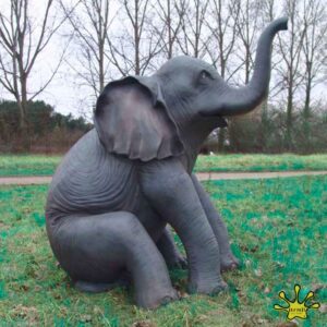 STATUE EN RESINE ELEPHANT ASSIS REALISTE