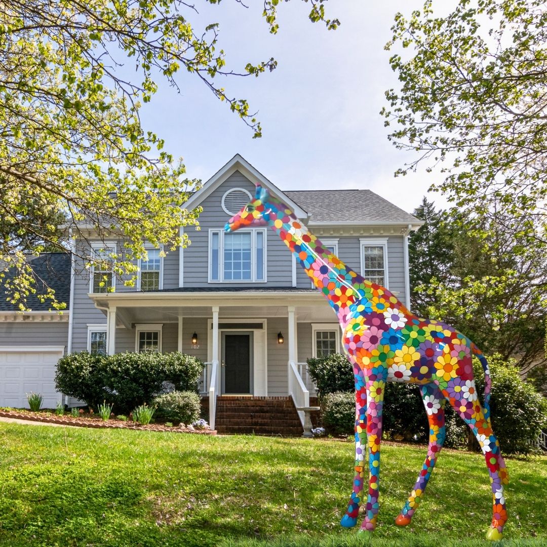 STATUE EN RESINE GIRAFE XXL FLEURS