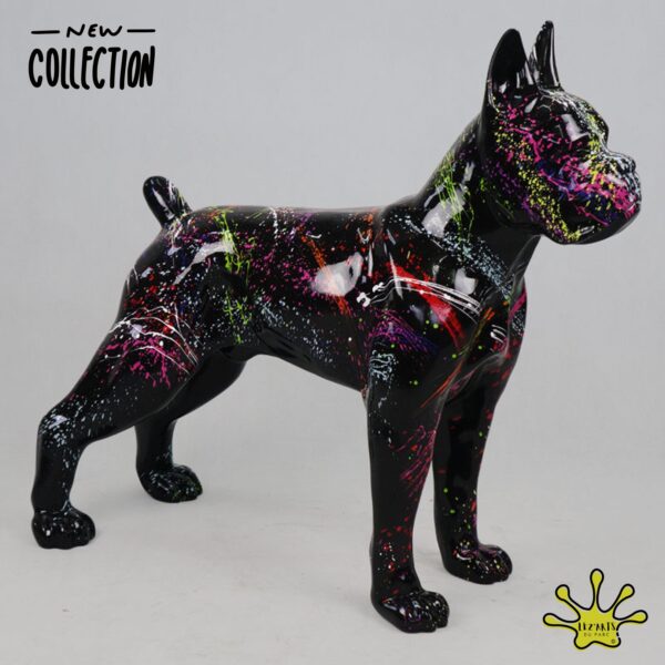 STATUE DE CHIEN BOXER EN RESINE NOIR SPLASH