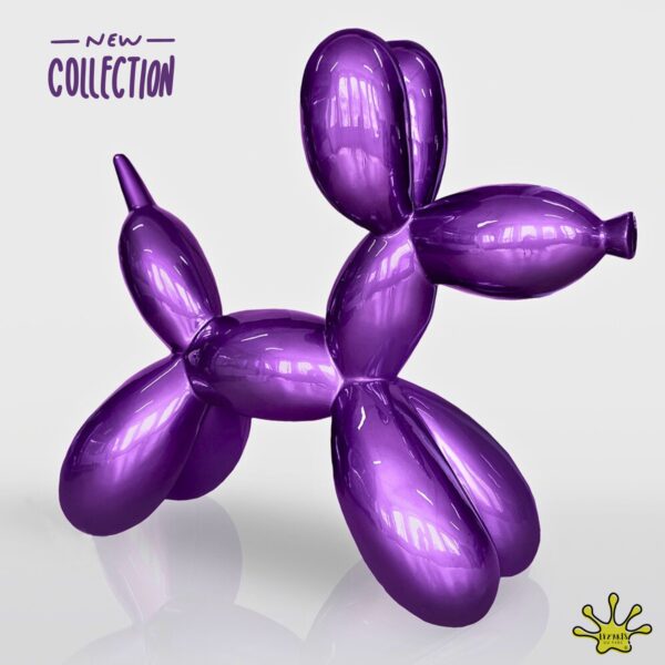 STATUE CHIEN BALLON VIOLET METAL
