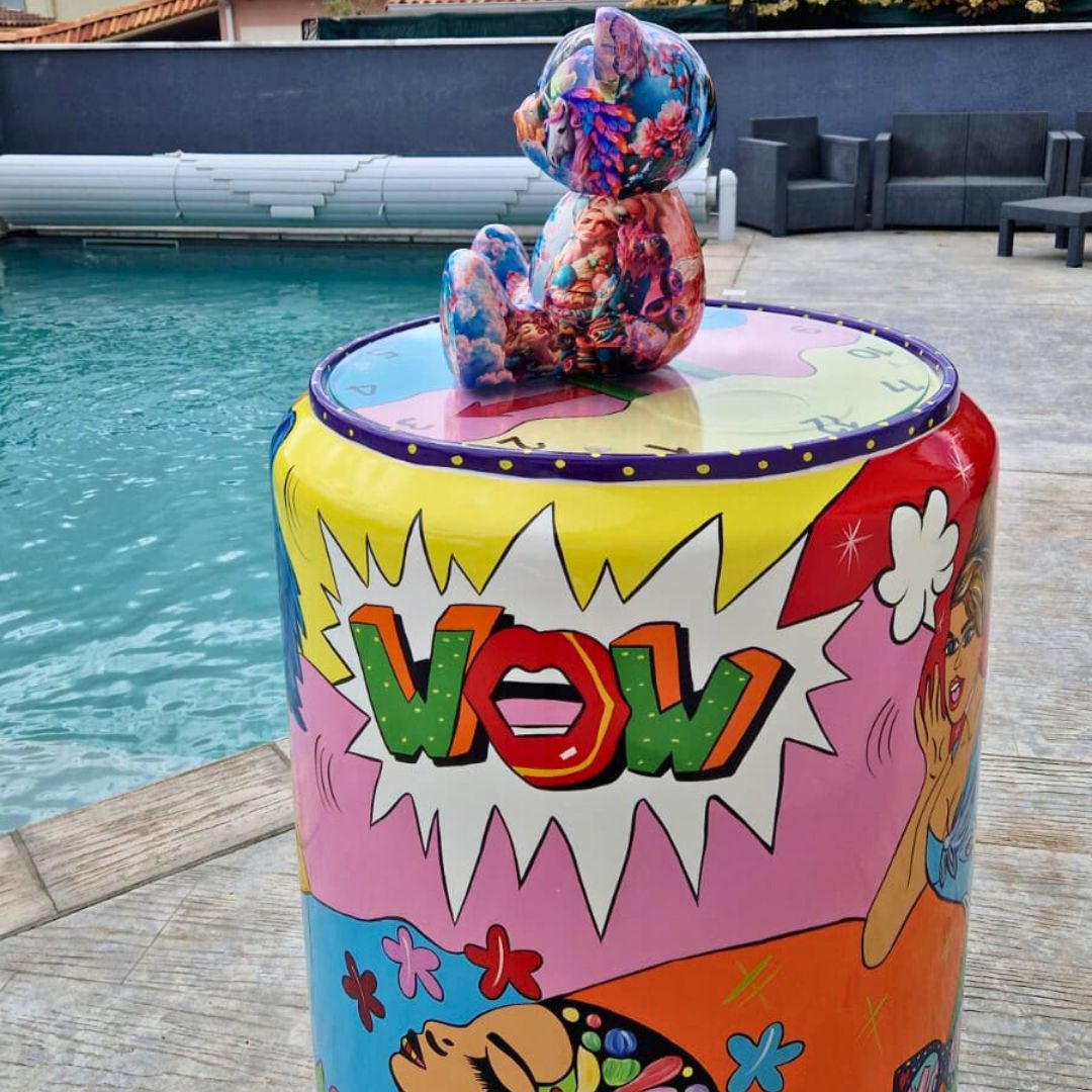 CANETTE EN RESINE POP ART ET OURSON DESIGN CANETTE EN RESINE POP ART ET OURSON DESIGN