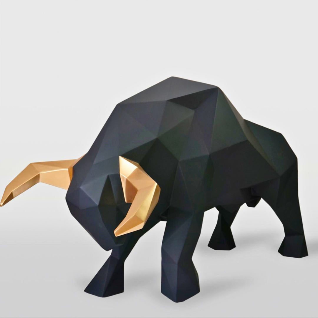 STATUE DE TAUREAU XXL EN RESINE ORIGAMI NOIR ET OR STATUE DE TAUREAU XXL EN RESINE ORIGAMI NOIR ET OR