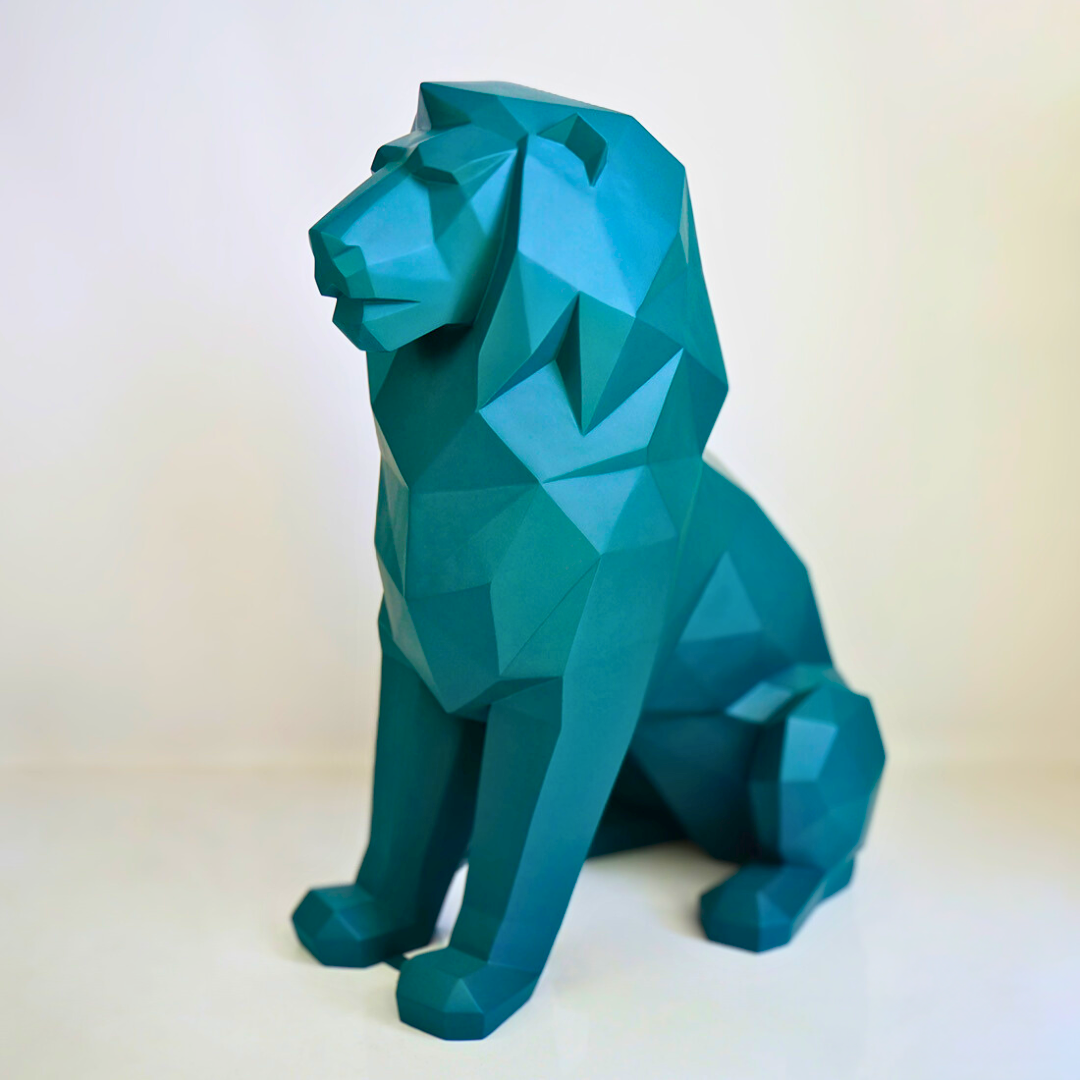 STATUE EN RESINE DE LION ORIGAMI BLEU VERT STATUE EN RESINE DE LION ORIGAMI BLEU VERT