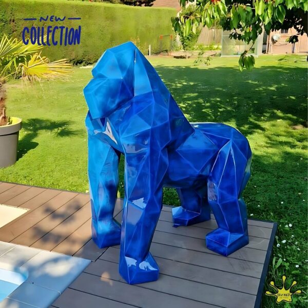 GORILLE ORIGAMI BLEU PATINE 130 CM POINGS AU SOL
