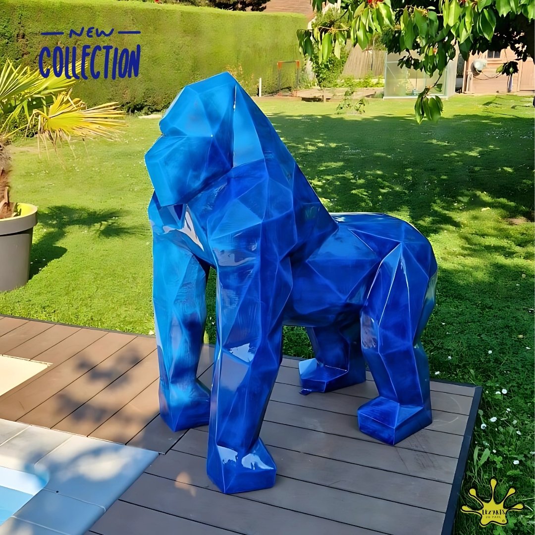 GORILLE ORIGAMI BLEU PATINE 130 CM POINGS AU SOL