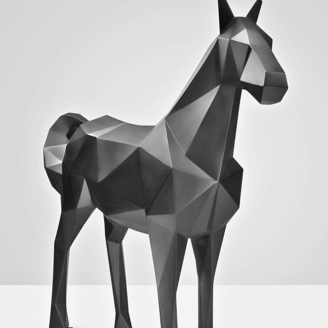 STATUE DE CHEVAL ORIGAMI NOIR GRANDEUR NATURE STATUE DE CHEVAL ORIGAMI NOIR GRANDEUR NATURE