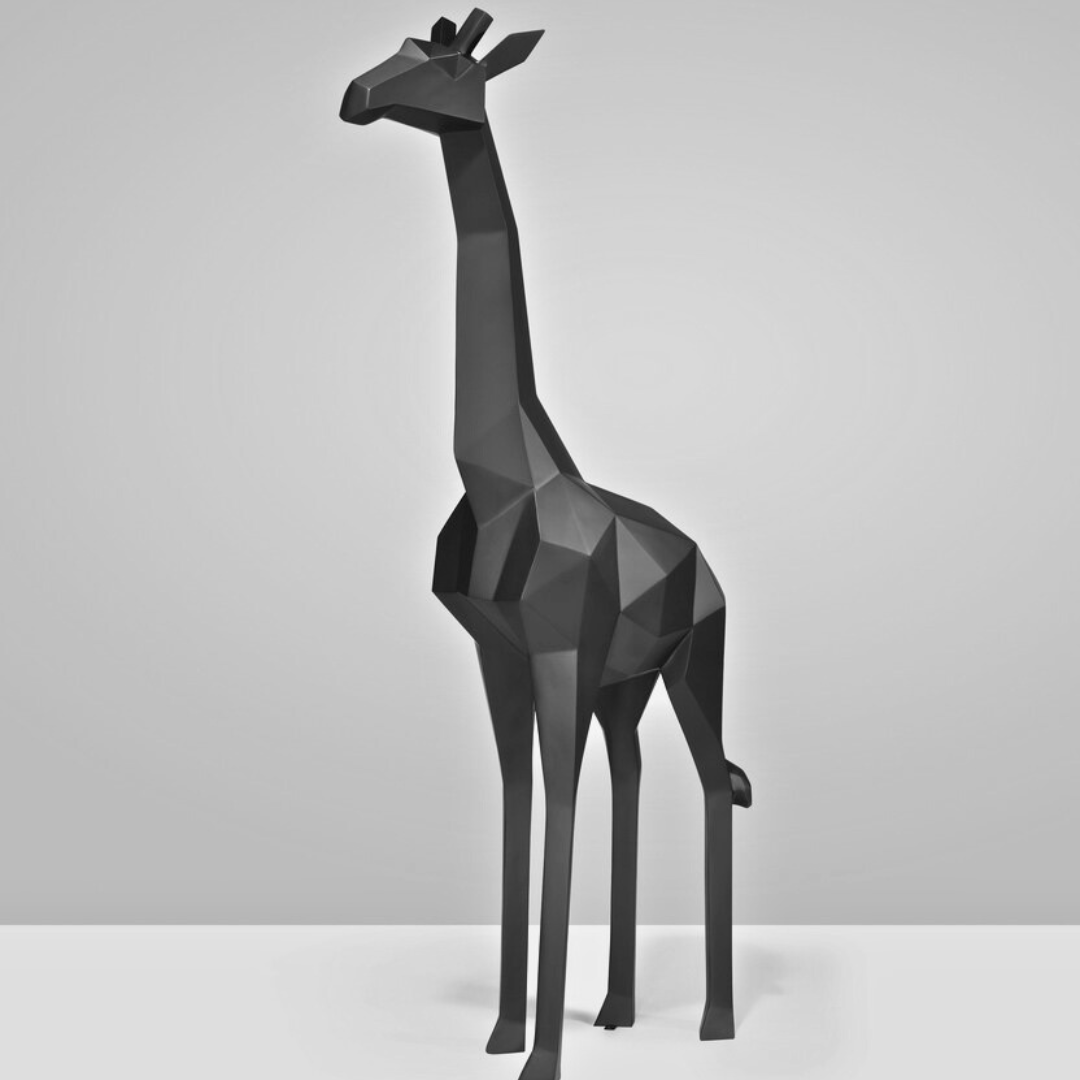 STATUE DE GIRAFE ORIGAMI EN RESINE NOIRE STATUE DE GIRAFE ORIGAMI EN RESINE NOIRE