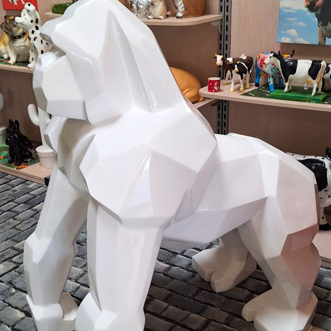 STATUE EN RESINE DE GORILLE ORIGAMI BLANC BRILLANT STATUE EN RESINE DE GORILLE ORIGAMI BLANC BRILLANT