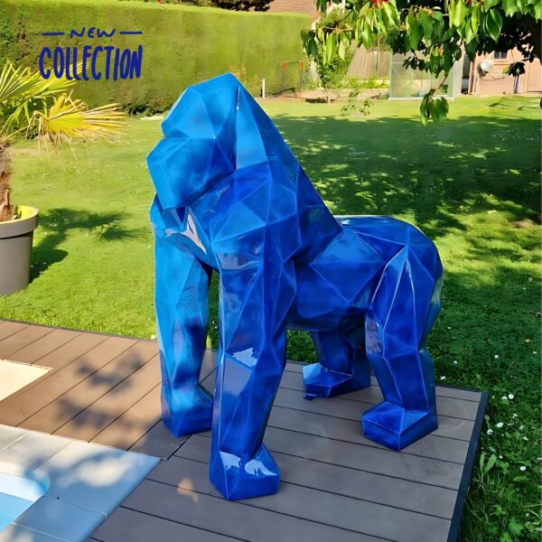 GORILLE ORIGAMI BLEU PATINE 130 CM POINGS AU SOL