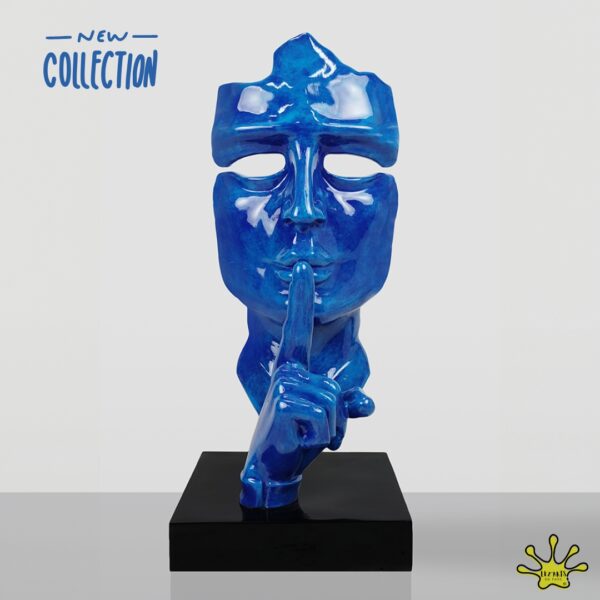 STATUE DE MASQUE EN RESINE SUR SOCLE BLEU PATINE