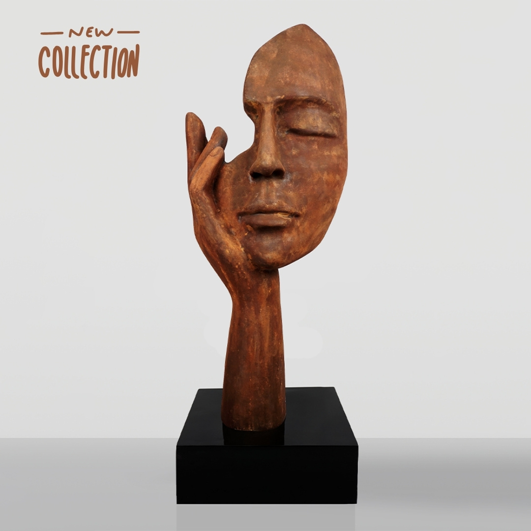 STATUE DE MASQUE EN RESINE SUR SOCLE EFFET ROUILLE STATUE DE MASQUE EN RESINE SUR SOCLE EFFET ROUILLE