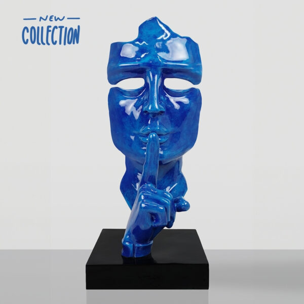 STATUE DE MASQUE EN RESINE SUR SOCLE BLEU PATINE