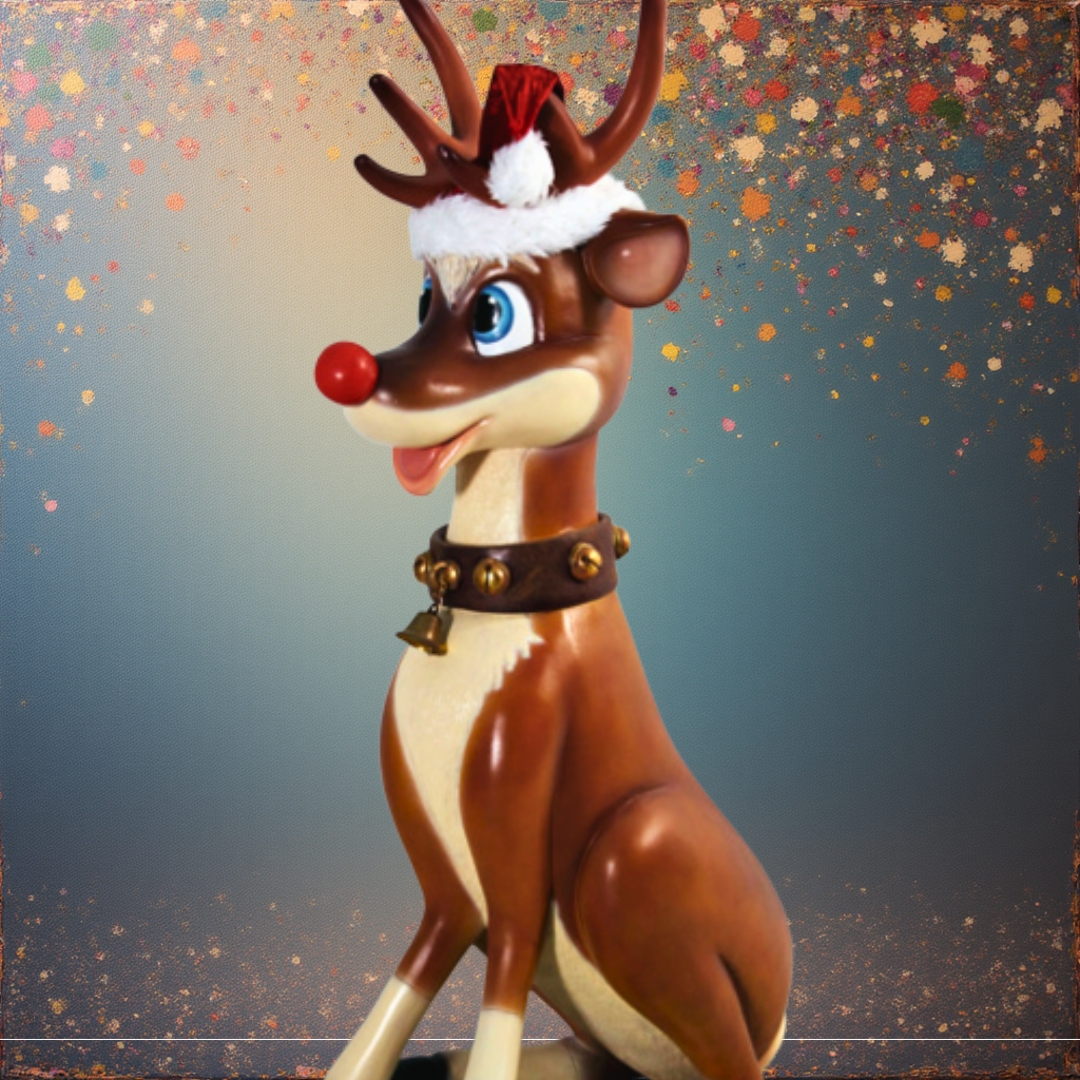 STATUE EN RESINE DU RENNE AMUSANT RODOLPHE ASSIS