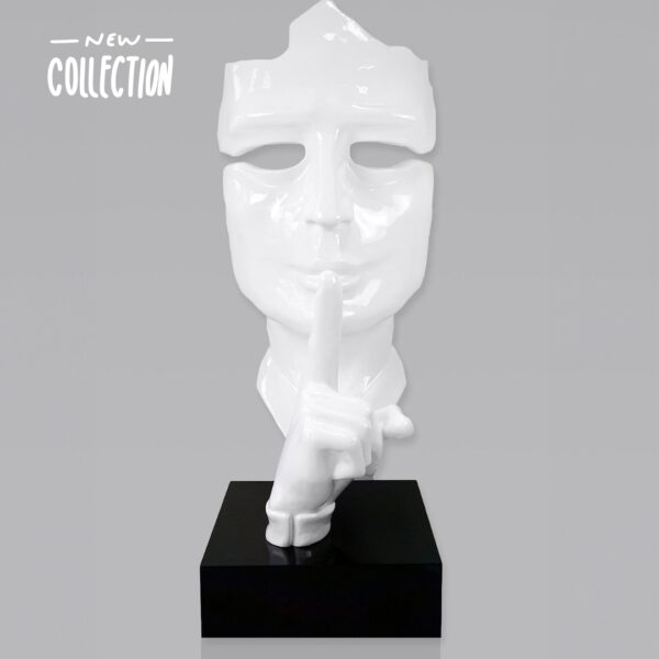 STATUE DE MASQUE EN RESINE BLANC SUR SOCLE NOIR