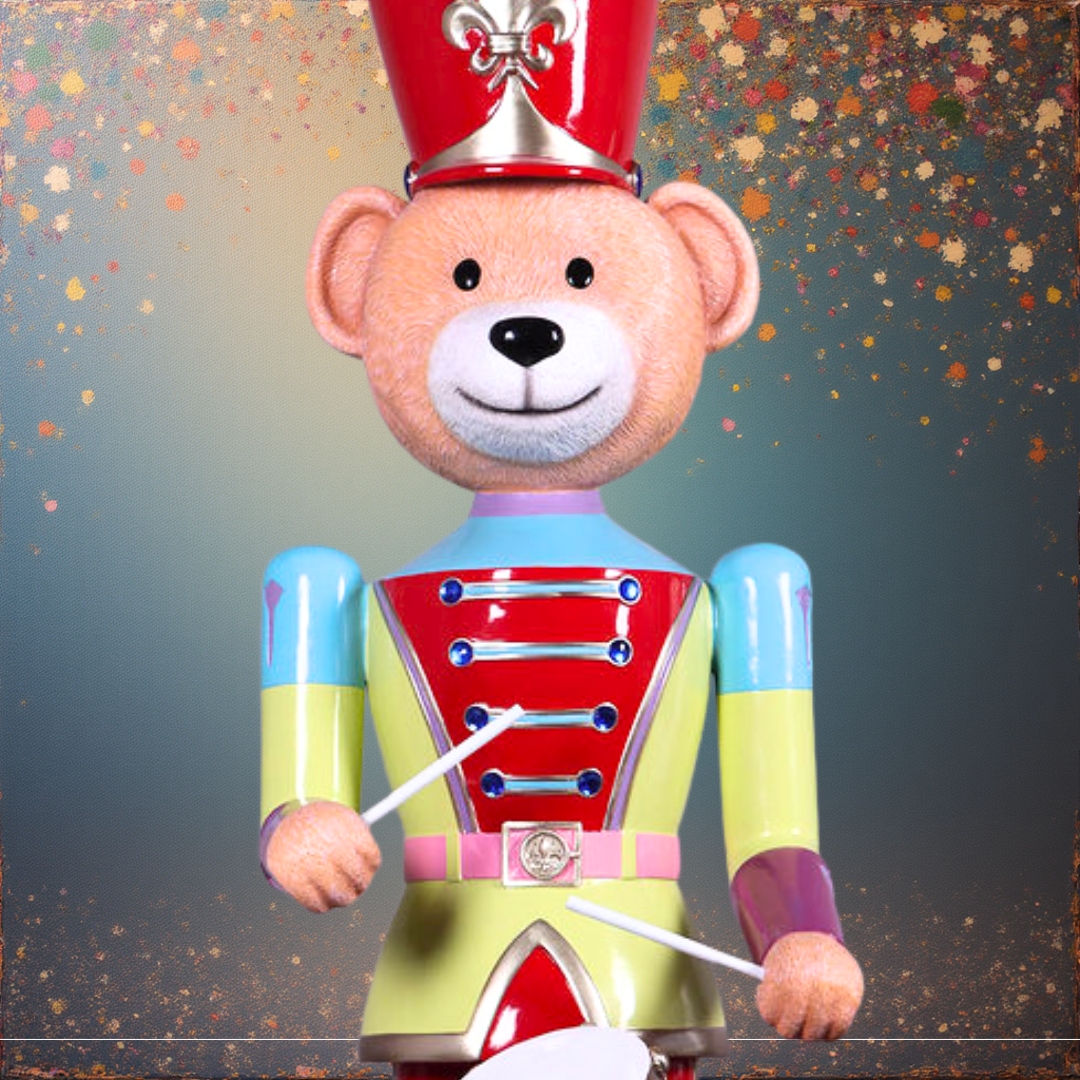 STATUE EN RESINE OURSON CASSE NOISETTE AU TAMBOUR