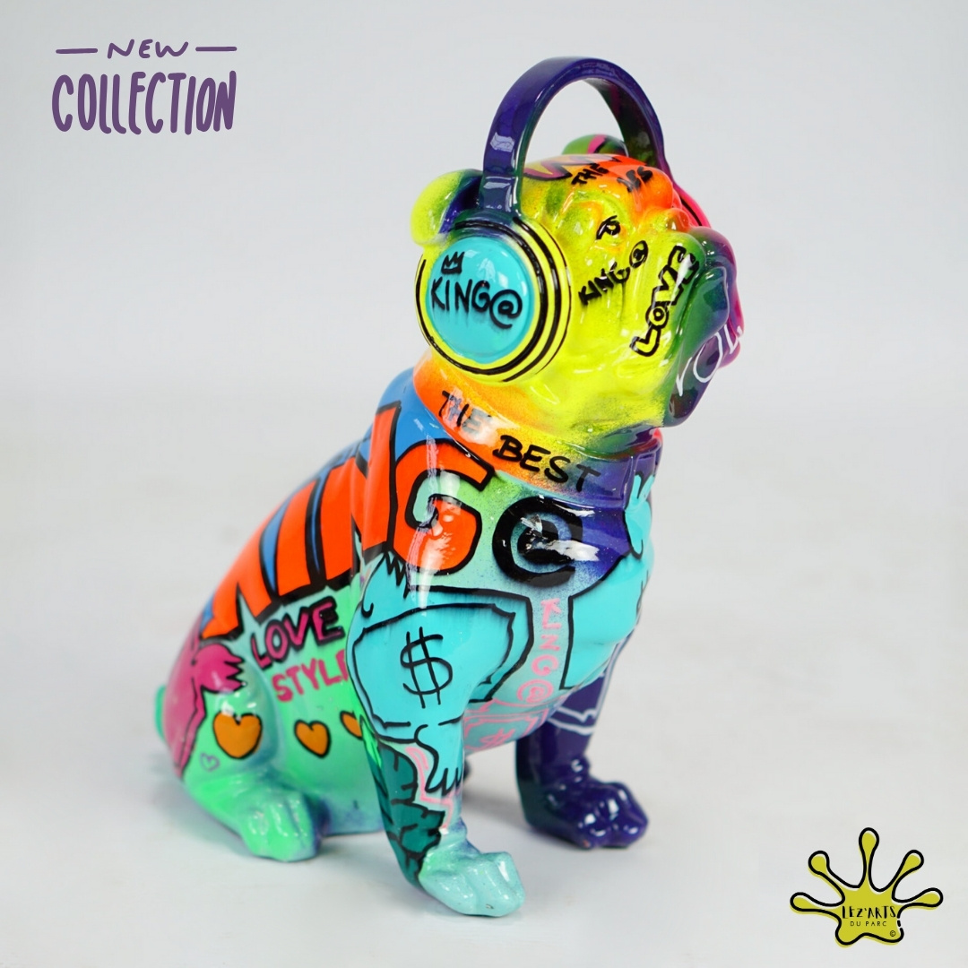 STATUE EN RESINE CHIEN CASQUE POP ART STATUE EN RESINE CHIEN CASQUE POP ART