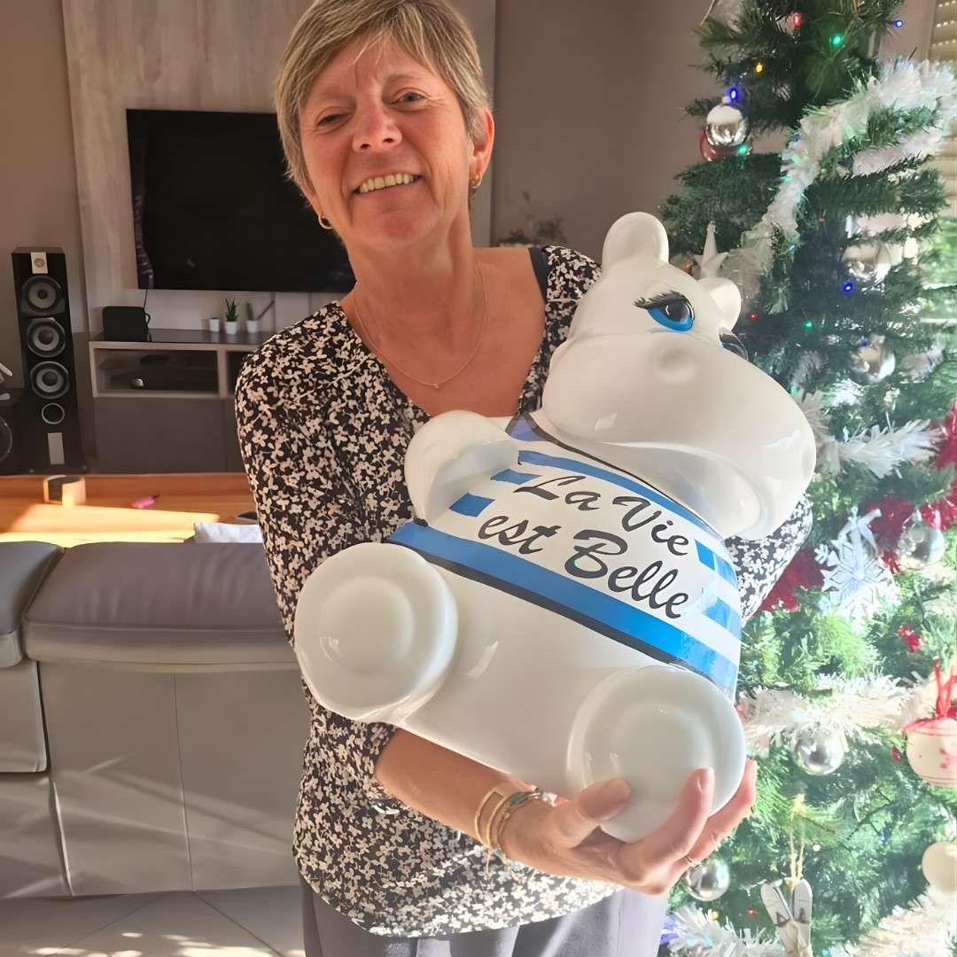 STATUE HIPPOPOTAME EN RESINE LA VIE EST BELLE