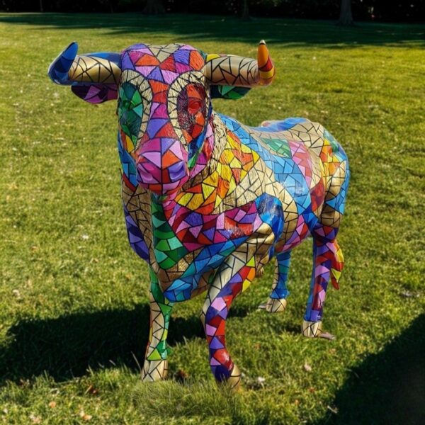 STATUE TAUREAU EN RESINE MOSAIQUE