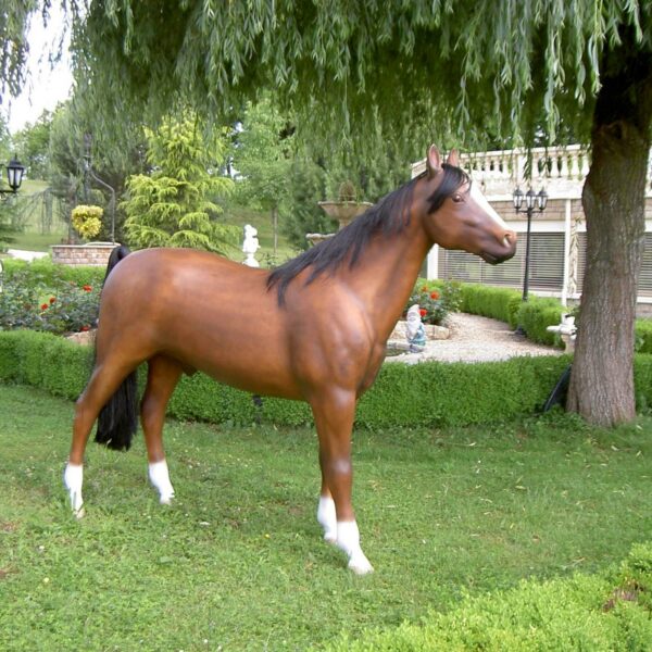 STATUE CHEVAL EN RESINE GRANDEUR NATURE CRIN ACRYLIQUE