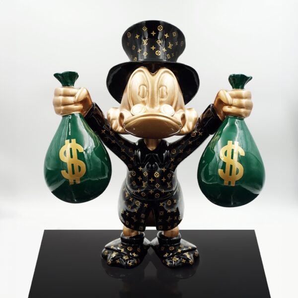 STATUE EN RESINE DE PICSOU AVEC SACS DE DOLLARS