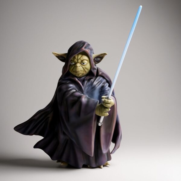 STATUE EN RESINE PERSONNAGE INSPIRE YODA AVEC SABRE LUINEUX