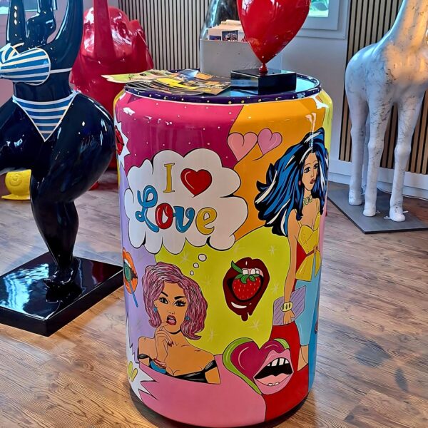 GRANDE CANETTE MANGE DEBOUT POP ART EN RESINE
