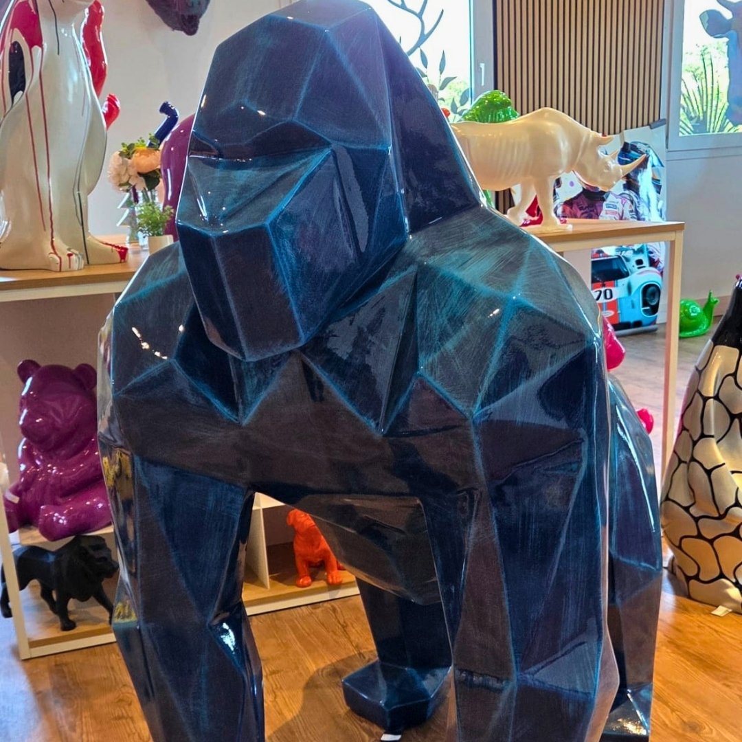 STATUE GORILLE ORIGAMI BLEU PATINE
