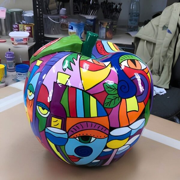 STATUE DE POMME EN RESINE POP ART MULTICOLORE